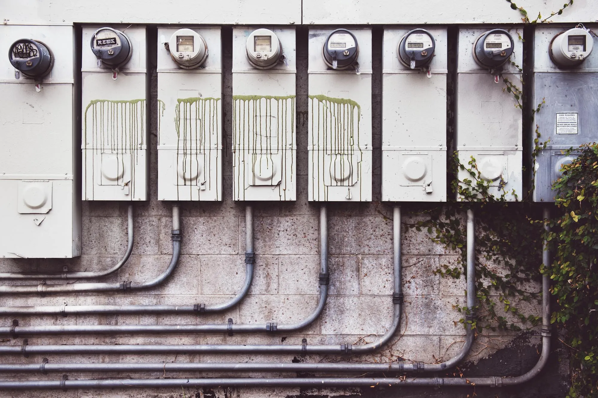 Liczniki energii zewnętrzne na ceglanej ścianie domu